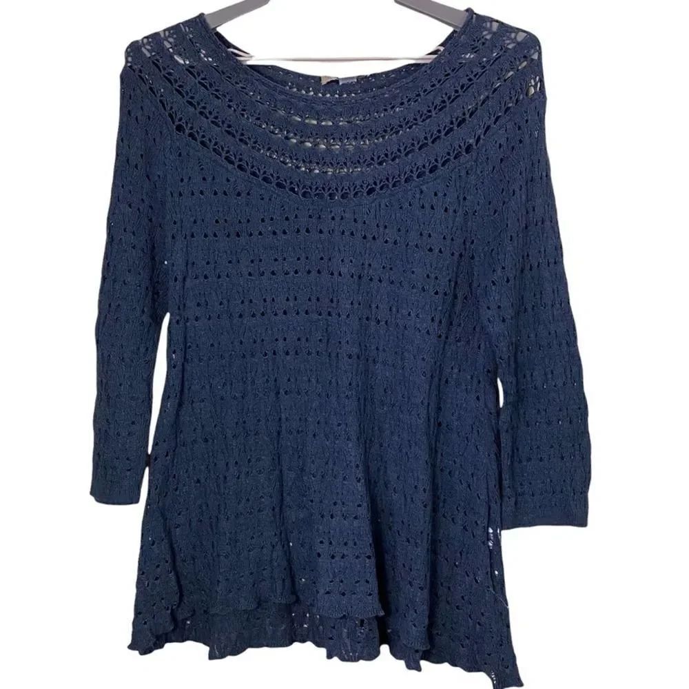 Vintage America Blues Crochet Blue Sweater Size Large
